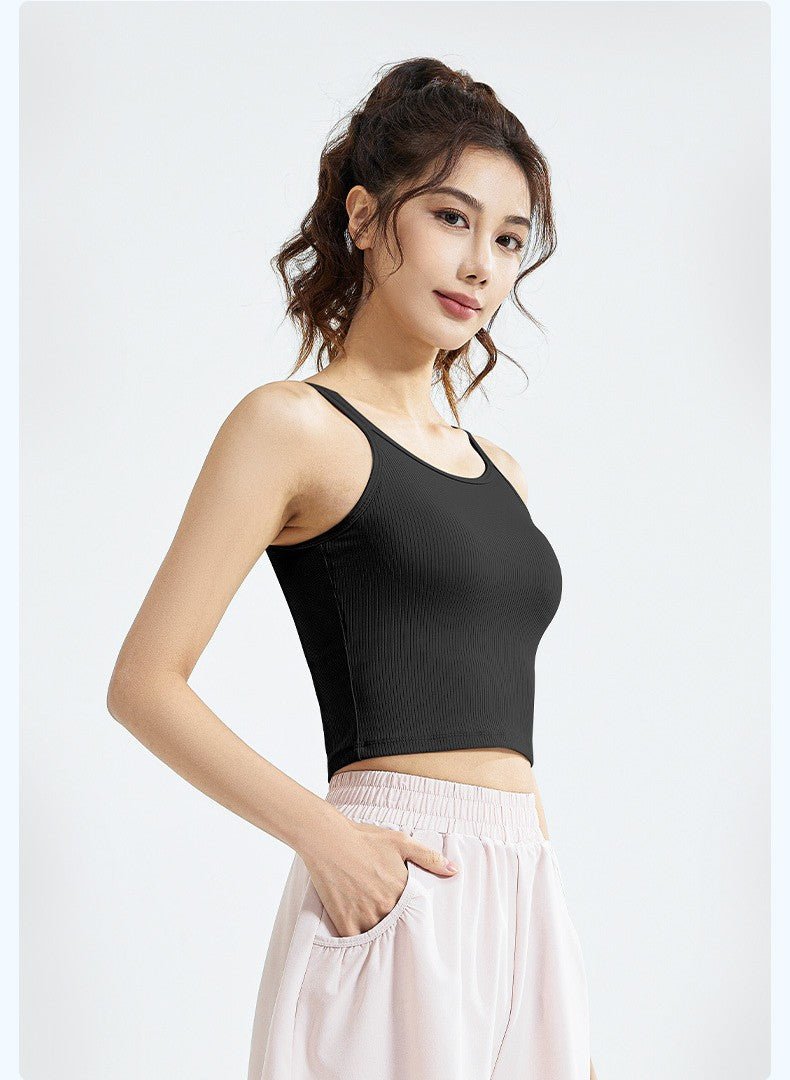 Striped Sports Bra Vest | Fixed Shoulder Straps | Padded | Slim Fit | Breathable Yoga Gym Top - Women's Activewear by Ceecile